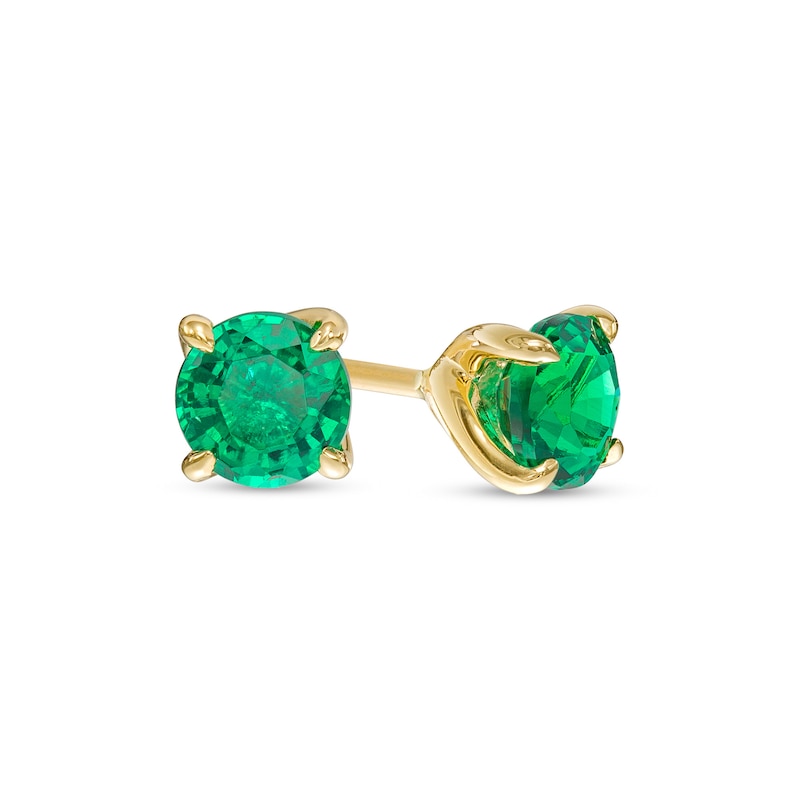 5.0mm Lab-Created Emerald Solitaire Stud Earrings in 10K Gold | Peoples ...