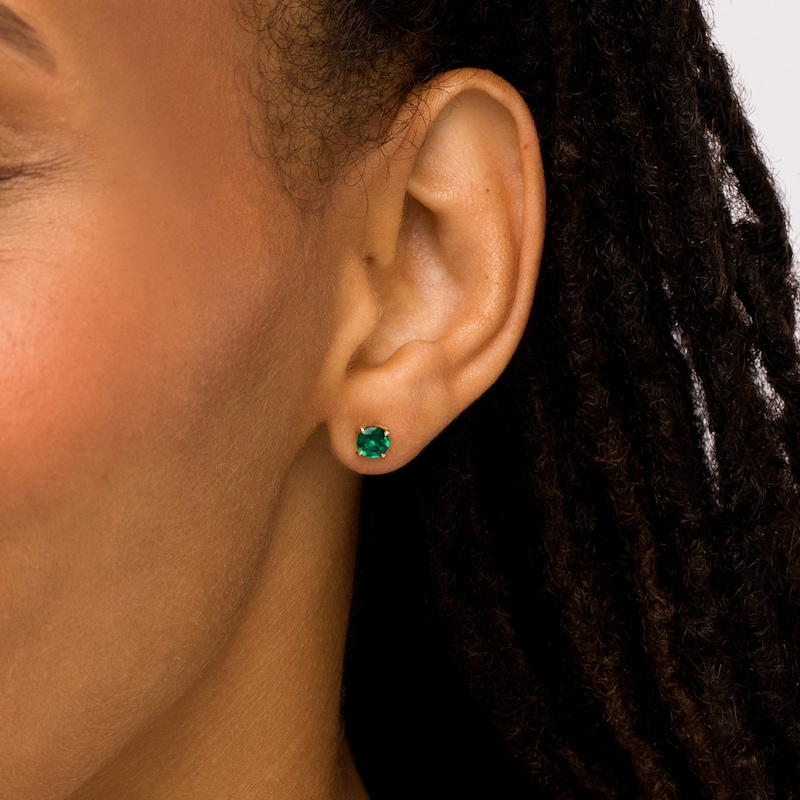 Main Image 2 of 5.0mm Lab-Created Emerald Solitaire Stud Earrings in 10K Gold