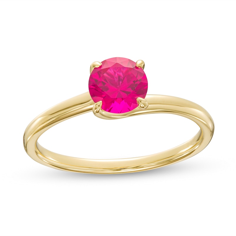 6.0mm Lab-Created Ruby Solitaire Bypass Ring in 10K Gold