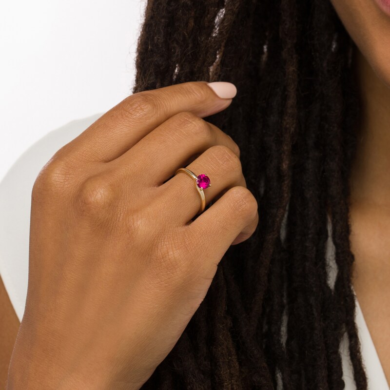 Main Image 2 of 6.0mm Lab-Created Ruby Solitaire Bypass Ring in 10K Gold