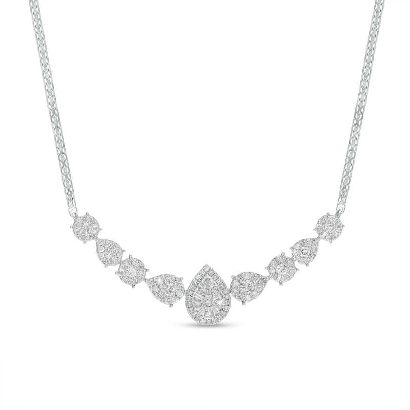 2.00 CT. T.W. Multi-Diamond Alternating Shape Necklace in 10K White Gold