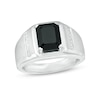 Thumbnail Image 1 of Emerald-Cut Faceted Onyx and Diamond Accent Ring in Sterling Silver