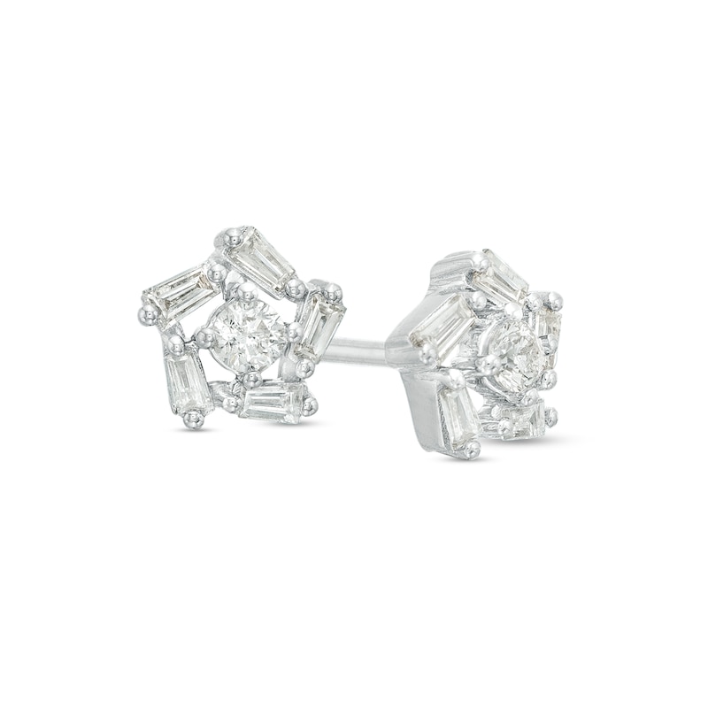 0.25 CT. T.W. Baguette and Round Diamond Frame Star Stud Earrings in 10K White Gold|Peoples Jewellers