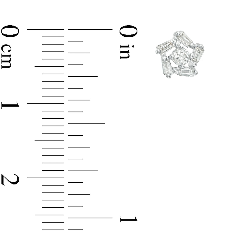 Main Image 3 of 0.25 CT. T.W. Baguette and Round Diamond Frame Star Stud Earrings in 10K White Gold