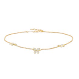 0.13 CT. T.W. Diamond Butterfly Station Anklet in 10K Gold – 10&quot;