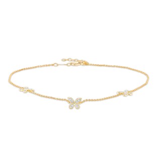 0.13 CT. T.W. Diamond Butterfly Station Anklet in 10K Gold – 10"