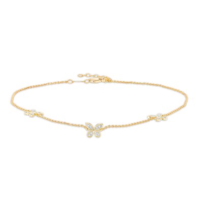 0.13 CT. T.W. Diamond Butterfly Station Anklet in 10K Gold – 10"