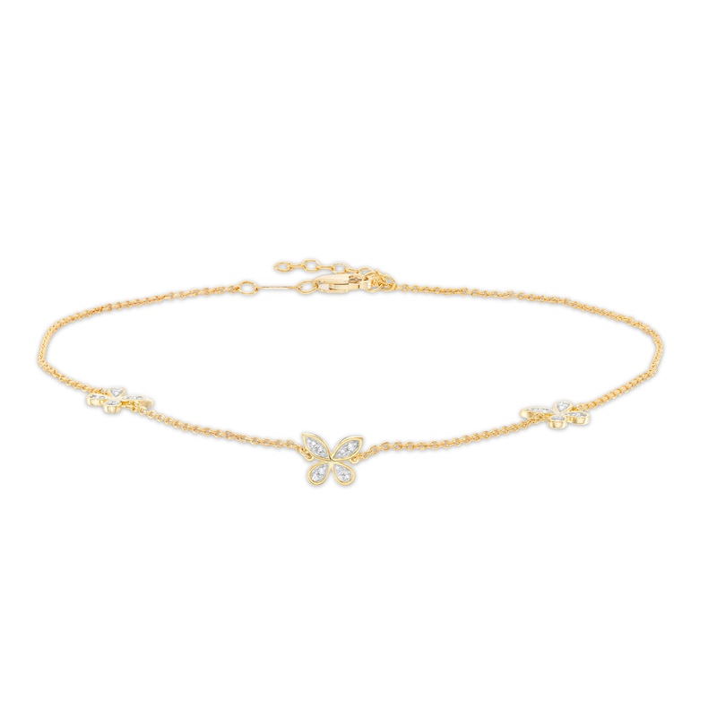 0.13 CT. T.W. Diamond Butterfly Station Anklet in 10K Gold – 10"