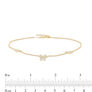 0.13 CT. T.W. Diamond Butterfly Station Anklet in 10K Gold – 10"