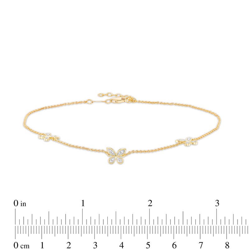 0.13 CT. T.W. Diamond Butterfly Station Anklet in 10K Gold – 10"