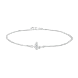 0.065 CT. T.W. Diamond Butterfly Anklet in Sterling Silver – 10&quot;