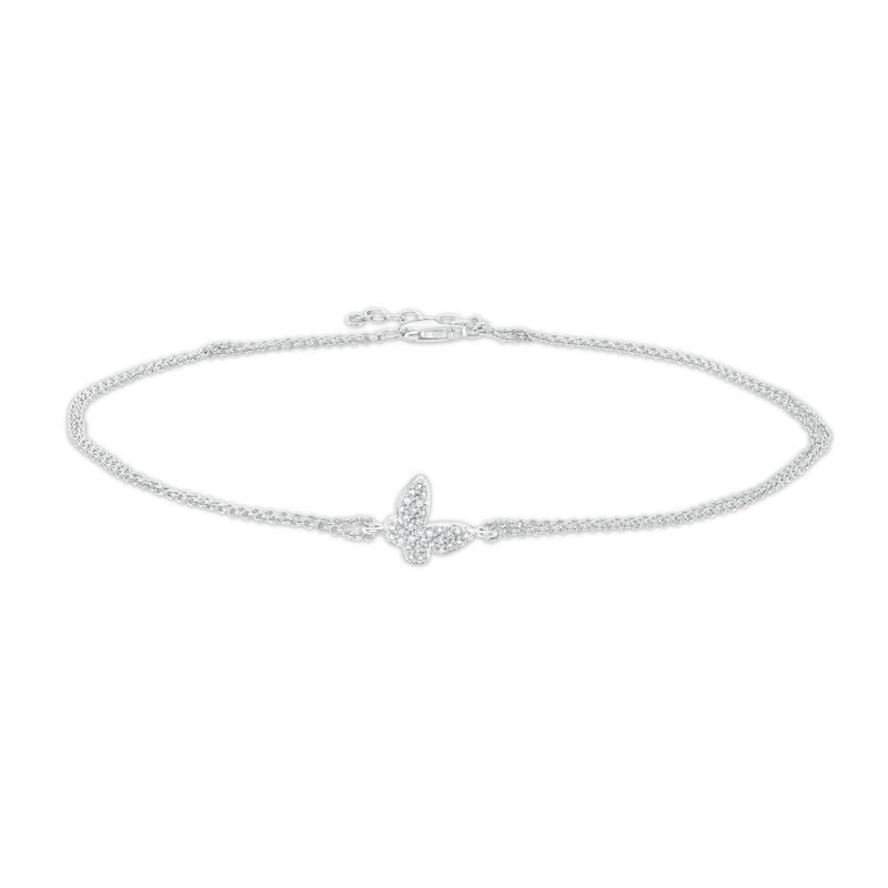 Main Image 1 of 0.065 CT. T.W. Diamond Butterfly Anklet in Sterling Silver – 10"