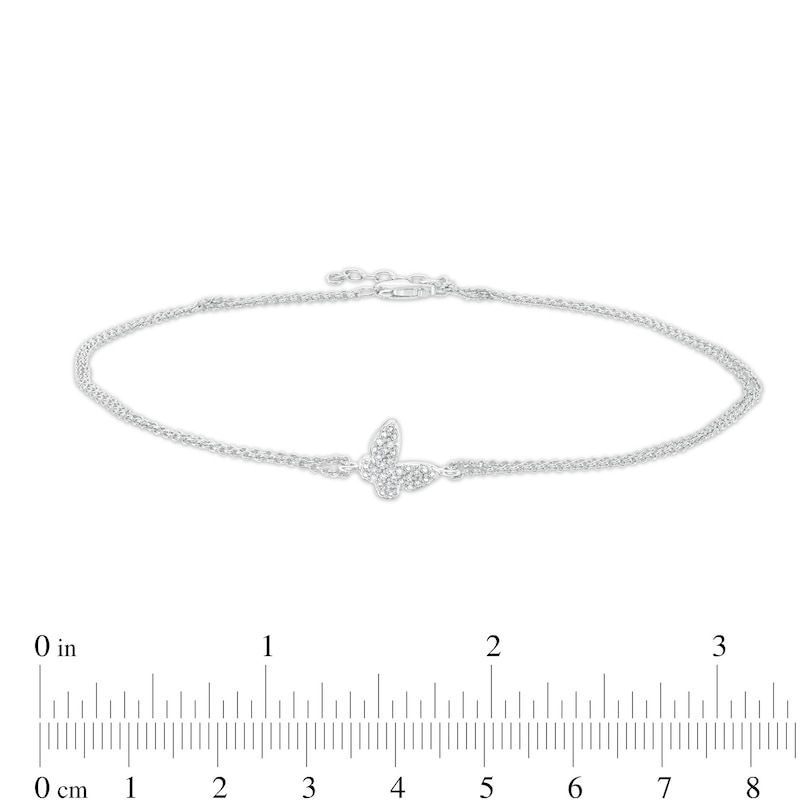 Main Image 4 of 0.065 CT. T.W. Diamond Butterfly Anklet in Sterling Silver – 10"