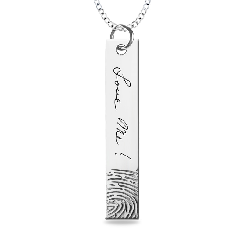 Main Image 1 of Engravable Print and Your Own Handwriting Vertical Bar Pendant in Sterling Silver (1 Image and Line)