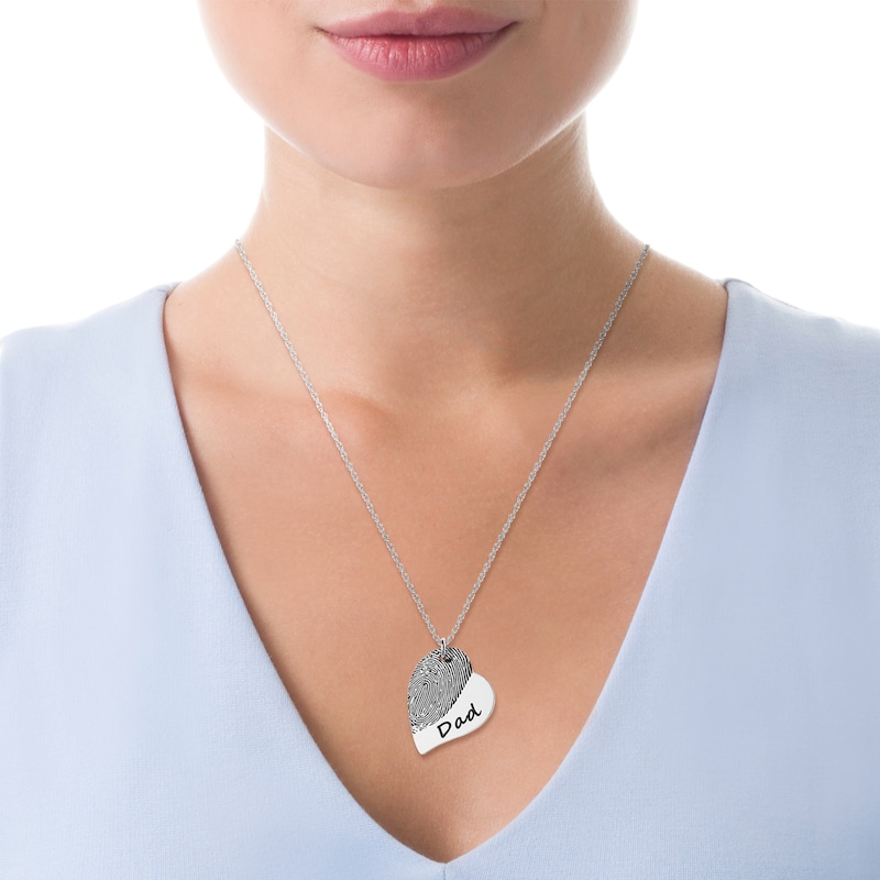 Main Image 2 of Engravable Print and Your Own Handwriting Tilted Heart Pendant in Sterling Silver (1 Image and 4 Lines)