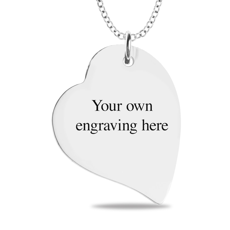 Main Image 3 of Engravable Print and Your Own Handwriting Tilted Heart Pendant in Sterling Silver (1 Image and 4 Lines)