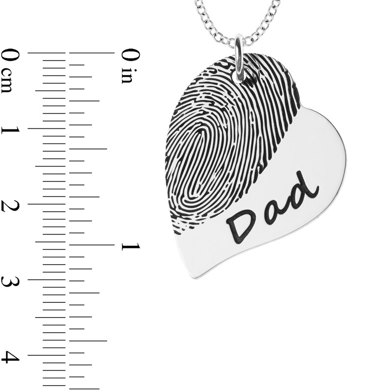 Main Image 4 of Engravable Print and Your Own Handwriting Tilted Heart Pendant in Sterling Silver (1 Image and 4 Lines)