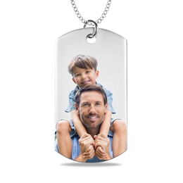 Men's Extra Large Engravable Photo Dog Tag Pendant in Sterling Silver (1 Image and 4 Lines)