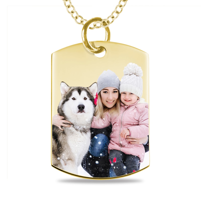 Main Image 1 of Medium Engravable Photo Dog Tag Pendant in 10K White, Yellow or Rose Gold (1 Image and 3 Lines)