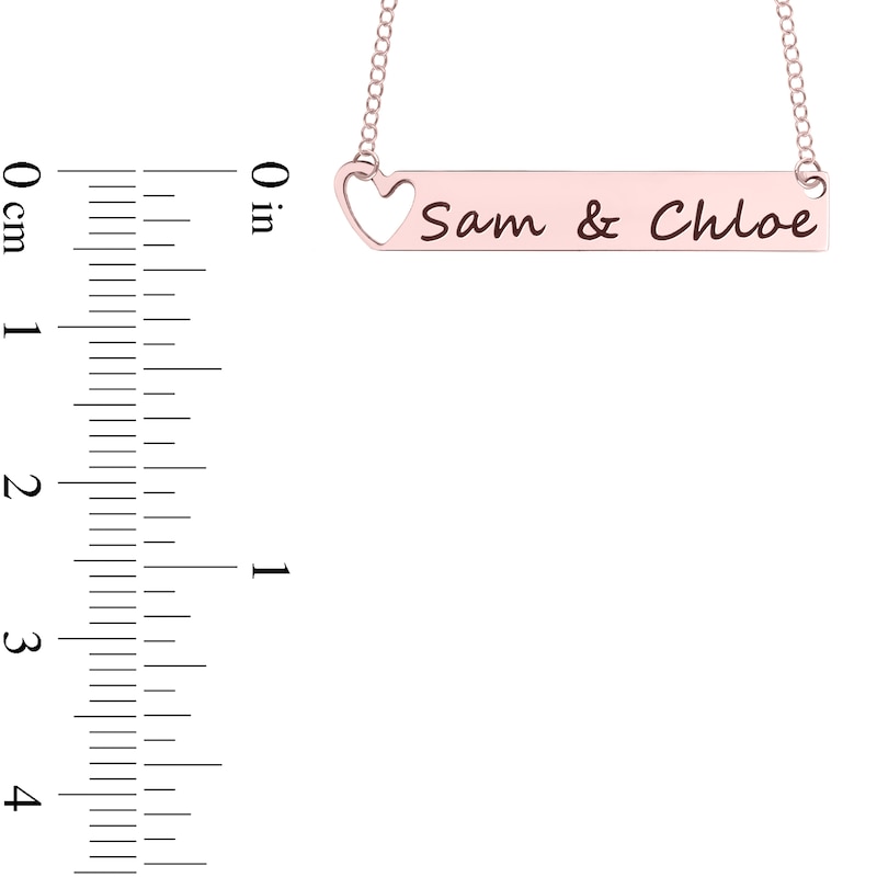 Main Image 4 of Engravable Cut-Out Heart with Your Own Handwriting Bar Necklace in 10K White, Yellow or Rose Gold (1 Image and Line)