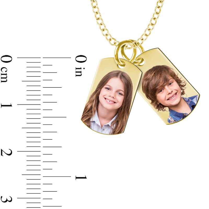 Main Image 3 of Small Engravable Photo Dog Tag Duo Pendant in 10K White, Yellow or Rose Gold (2 Images and 2 Lines)