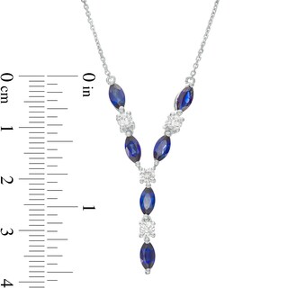 Marquise Blue and White Lab-Created Sapphire Alternating "Y" Necklace in Sterling Silver
