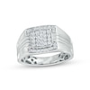 Thumbnail Image 0 of Men's 0.45 CT. T.W. Cushion-Shaped Multi-Diamond Frame Triple Stripe Ring in 10K White Gold