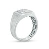 Thumbnail Image 1 of Men's 0.45 CT. T.W. Cushion-Shaped Multi-Diamond Frame Triple Stripe Ring in 10K White Gold