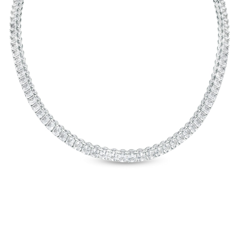 Main Image 1 of Cushion-Cut and Marquise White Lab-Created Sapphire Stacked Choker Necklace in Sterling Silver – 16"