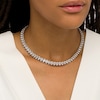 Thumbnail Image 2 of Cushion-Cut and Marquise White Lab-Created Sapphire Stacked Choker Necklace in Sterling Silver – 16"