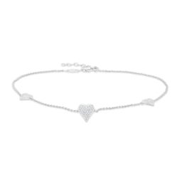 0.065 CT. T.W. Diamond Heart Station Anklet in Sterling Silver – 10&quot;