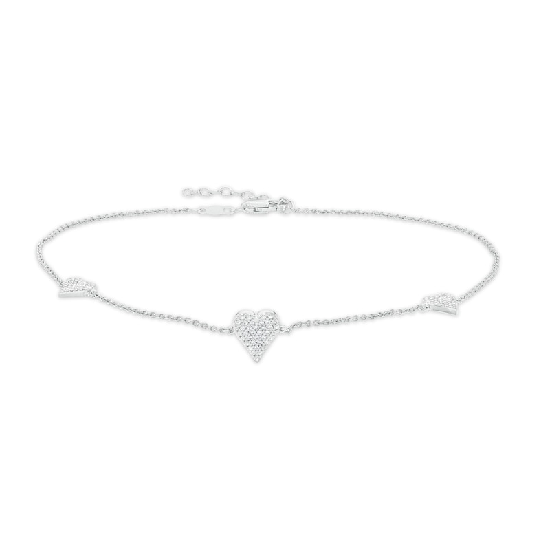 0.065 CT. T.W. Diamond Heart Station Anklet in Sterling Silver – 10"