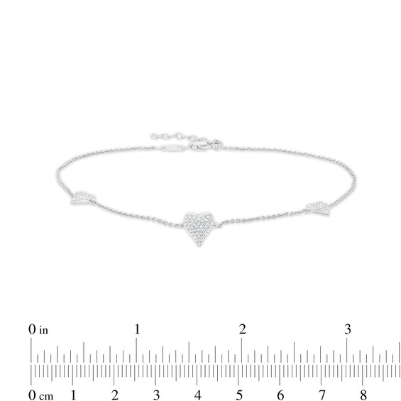 0.065 CT. T.W. Diamond Heart Station Anklet in Sterling Silver – 10"