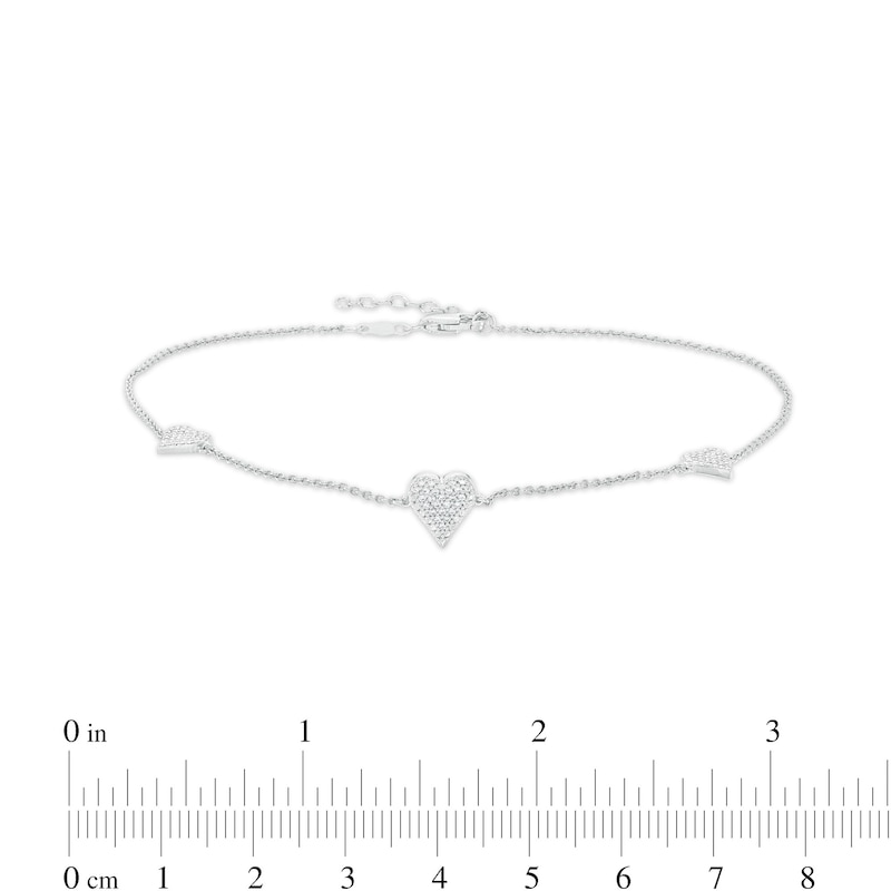 0.065 CT. T.W. Diamond Heart Station Anklet in Sterling Silver – 10"
