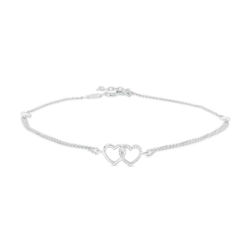 0.04 CT. T.W. Diamond Interlocking Hearts Anklet in Sterling Silver – 10"