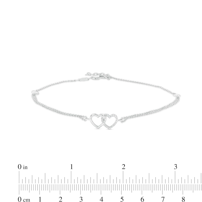 0.04 CT. T.W. Diamond Interlocking Hearts Anklet in Sterling Silver – 10"