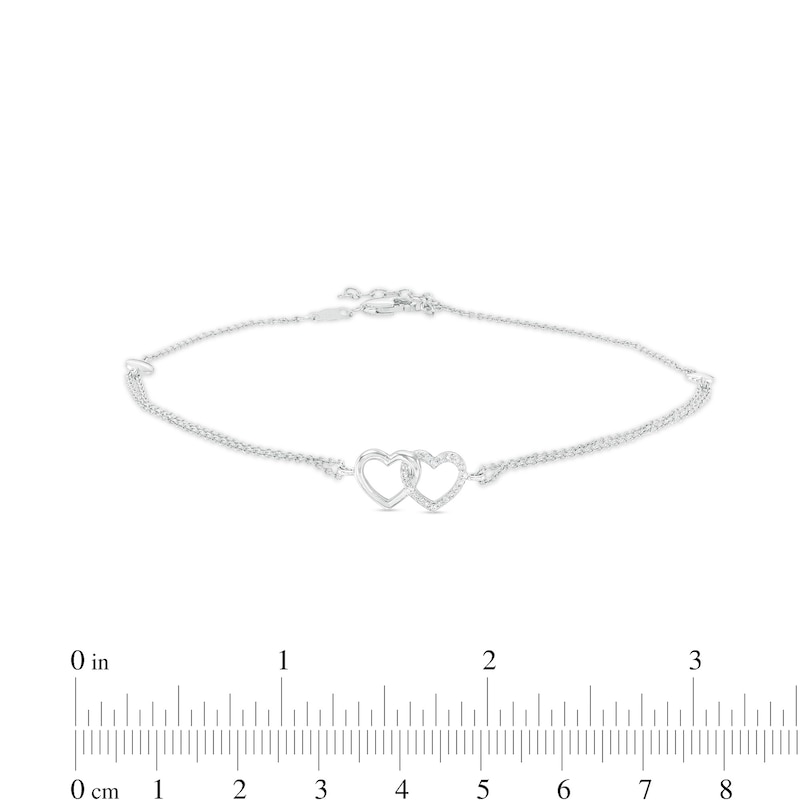 Main Image 4 of 0.04 CT. T.W. Diamond Interlocking Hearts Anklet in Sterling Silver – 10"
