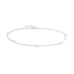 0.16 CT. T.W. Diamond Five Stone Station Anklet in 10K White Gold – 10&quot;