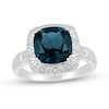 Thumbnail Image 0 of 9.0mm Cushion-Cut London Blue Topaz and Diamond Accent Beaded Zig-Zag Frame Ring in Sterling Silver