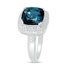 Thumbnail Image 2 of 9.0mm Cushion-Cut London Blue Topaz and Diamond Accent Beaded Zig-Zag Frame Ring in Sterling Silver