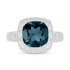 Thumbnail Image 3 of 9.0mm Cushion-Cut London Blue Topaz and Diamond Accent Beaded Zig-Zag Frame Ring in Sterling Silver