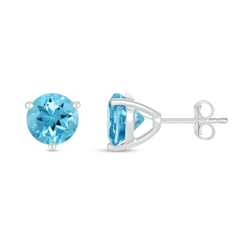 Main Image 2 of 7.0mm Swiss Blue Topaz Solitaire Stud Earrings in Sterling Silver