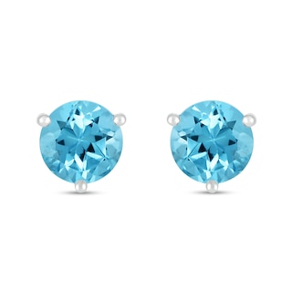 7.0mm Swiss Blue Topaz Solitaire Stud Earrings in Sterling Silver