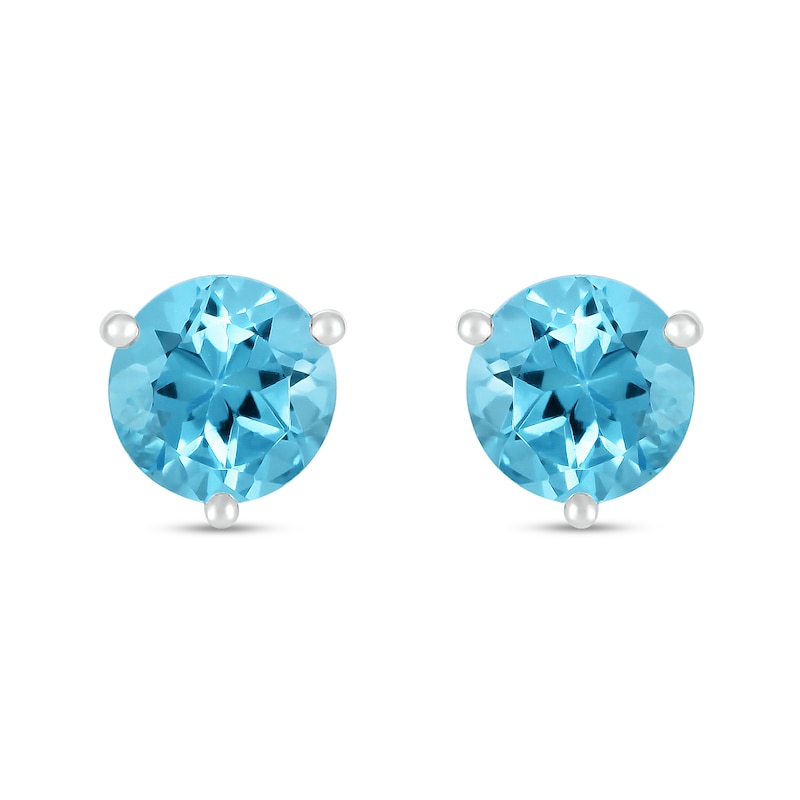 Main Image 3 of 7.0mm Swiss Blue Topaz Solitaire Stud Earrings in Sterling Silver