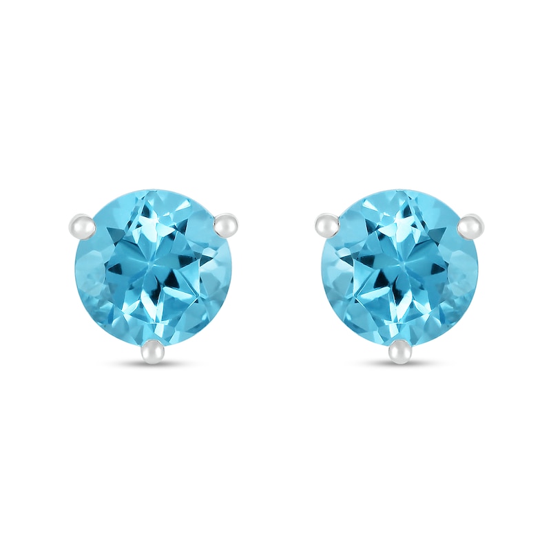 7.0mm Swiss Blue Topaz Solitaire Stud Earrings in Sterling Silver