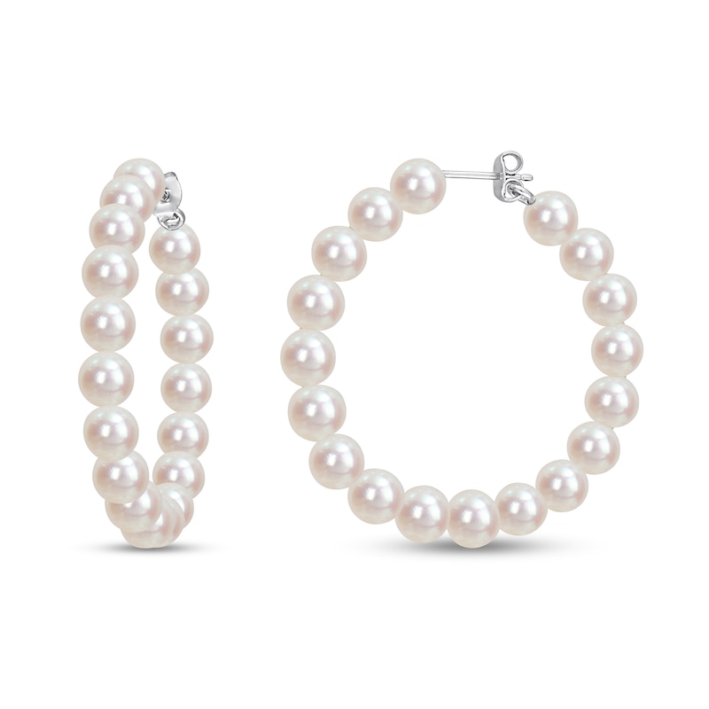 6.0-6.5mm Cultured Freshwater Pearl Hoop Earrings in Sterling Silver|Peoples Jewellers