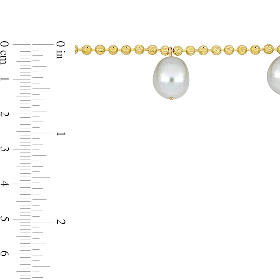 11.0-12.0mm South Sea Cultured Pearl Five Stone Dangle Station Necklace in 10K Gold-16"