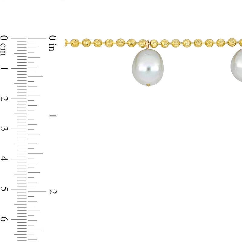 11.0-12.0mm South Sea Cultured Pearl Five Stone Dangle Station Necklace in 10K Gold-16"