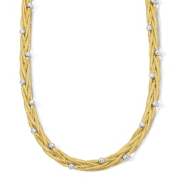 7.0mm Braided Cable Chain Beaded Necklace in Solid 18K Gold - 17"