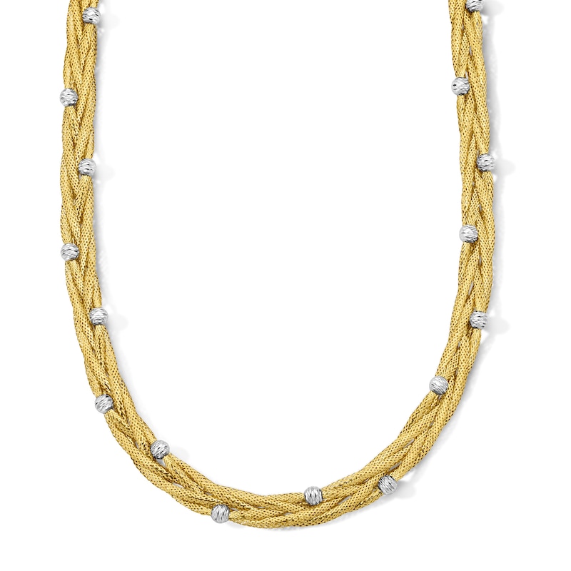 Main Image 1 of 7.0mm Braided Cable Chain Beaded Necklace in Solid 18K Gold - 17"